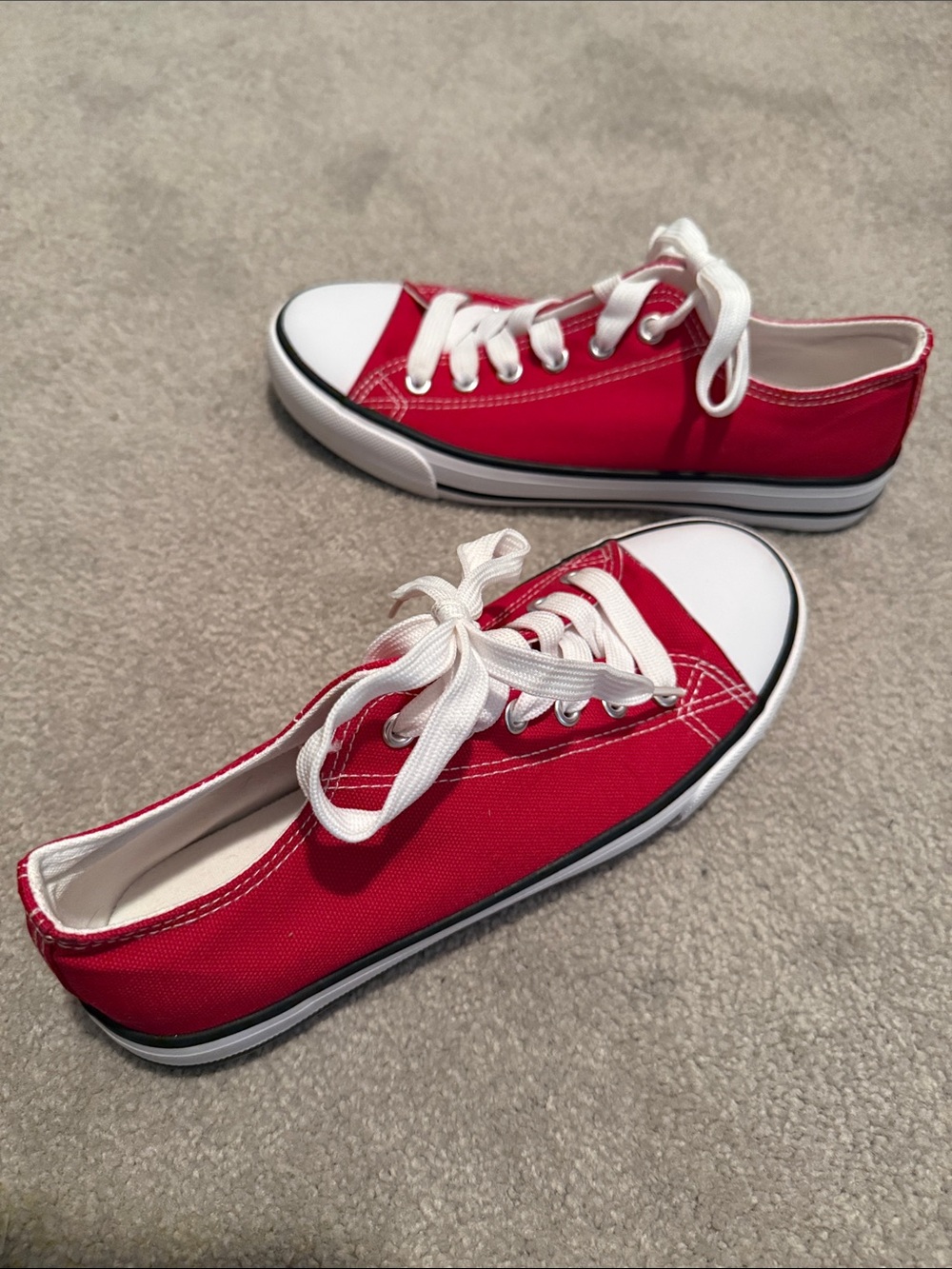 Women’s Red Low-Top Canvas Sneakers with White Laces